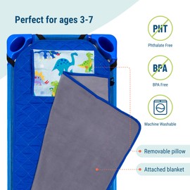 Wildkin Kids Modern Nap Mat with Reusable Pillow for Boys & Girls, Perfect for Elementary Sleeping Mat, Features Elastic Corner Straps, Soft Cotton Blend Materials Nap Mat for Kids (Dinosaur Land)