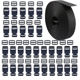 HUAZIZ 25 mm Plastic Buckle Set Includes 30 Pieces Plastic Buckles, Flat Side Buckles and 10 Meters Nylon Webbing, Strap for DIY, Luggage Strap, Pet Collar, Backpack