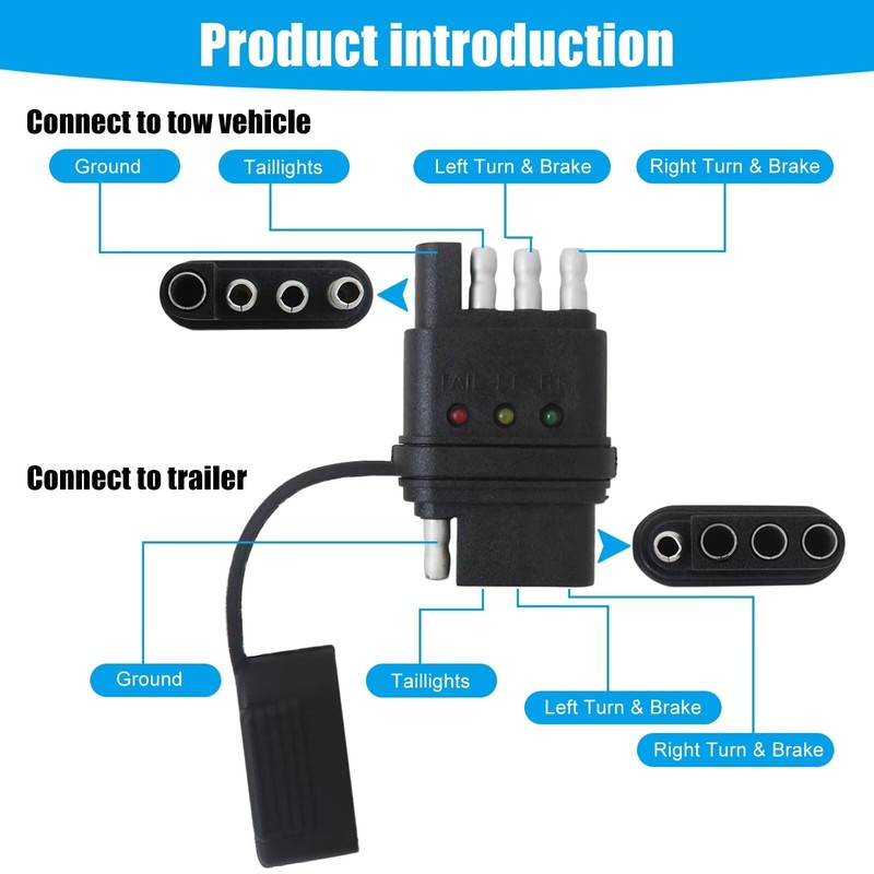 Turn Signal Light 4 Pin Trailer Plug Tester, 4-Way Flat