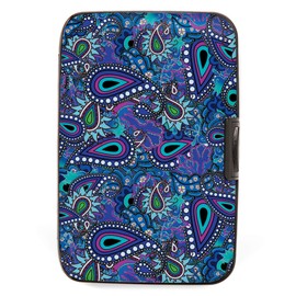 Fig Design Blue Purple Paisley RFID Secure Data Theft Protection Credit Card Armored Wallet