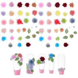 Wanmu 300 Stück Niedlich Blume Nail Charms, 3D Harz Floral Kamelie Rose Nägel Charms mit Perle, Gemischt Größe Bunte Flower Nägel Deko für Frauen Nail Art Zubehör