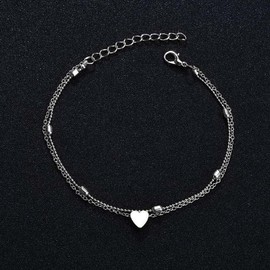 Jovono Boho Beads Anklet Fashion Multilayer Heart Anklet Bracelets Beach Foot Jewellery for Women and Girls (Silver)