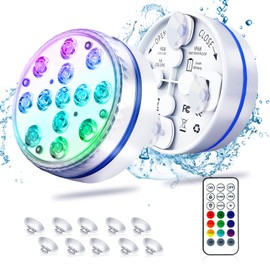 Defeicco Submersible LED Pool Lights for Above Ground Pools, Waterproof Pond Lights with Suction Cups and Magnets Remote Control 200ft Range 16 RGB Colors 2pack Blue Ring