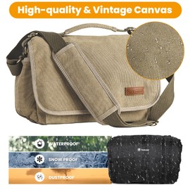 TARION Canvas Camera Bag Crossbody - Vintage Photo Bag DSLR Camera Messenger Bag Single Shoulder Bag Photo Bag Case for Women Men Street Urban photography With Waterproof Raincover Yellow RS-01