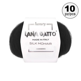 Mohair Silk Yarns for Knitting, Lana Gatto Luxury Silk Mohair Line, 50 g, 424 m, (Black - 6037, 2)