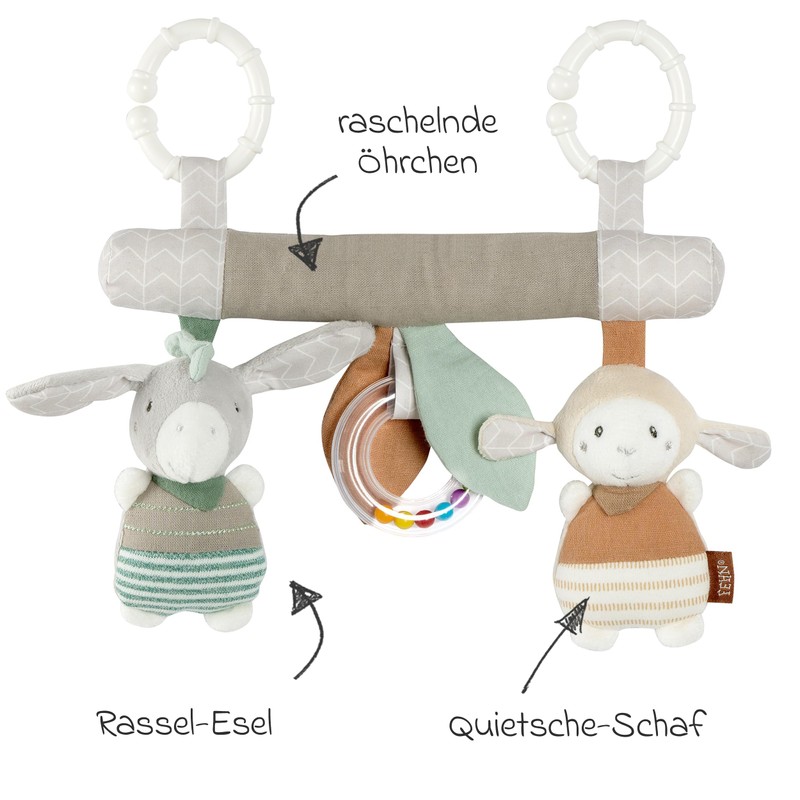 Fehn Activity Trapeze Hanging with Sheep & Donkey Animal Pendants