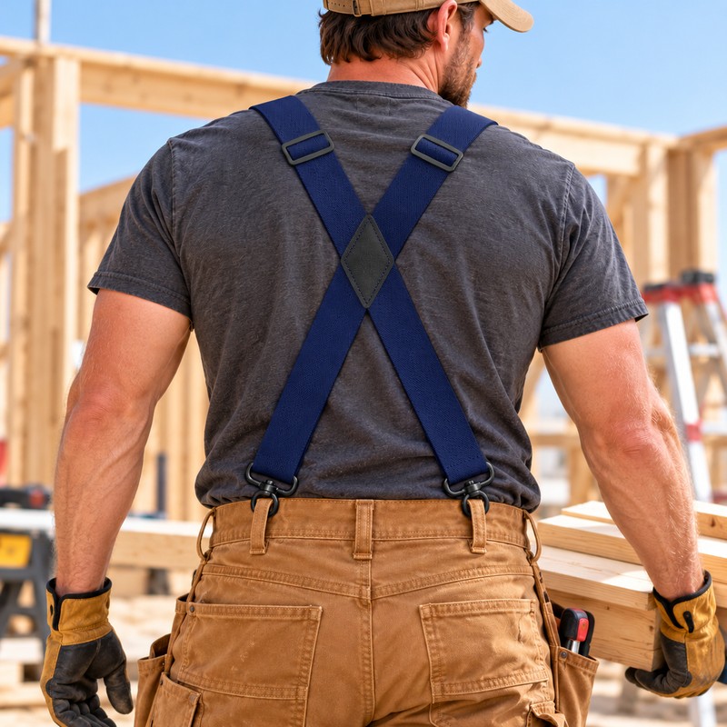 Heavy Duty X-Back Suspenders for Men – Adjustable 4-Hook Elastic