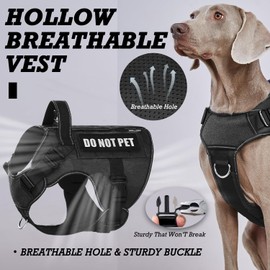 Tactical Dog Harness for Medium Large Dogs, 2X Lightweight Metal Buckle Service Dog Harness with Do Not Pet Patches, Reflective Military Dog Harness for Hiking Training Black