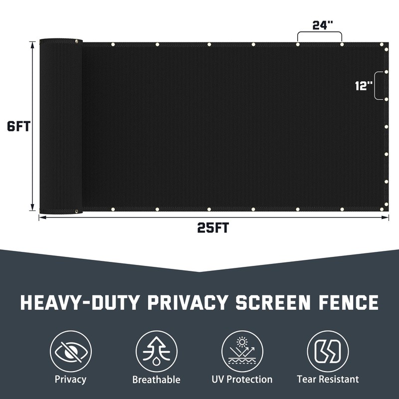 Kesfitt Fence Privacy Screen,6X25FT Heavy Duty 170GSM Fence Covering Privacy