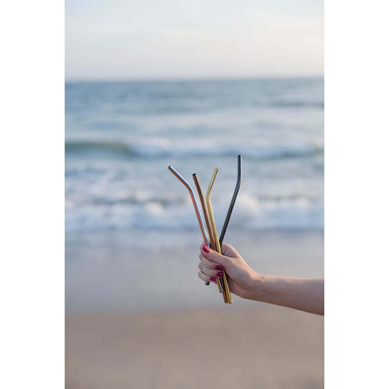 Ello Impact Stainless Steel Reusable Straws with Cleaning Brush, 4