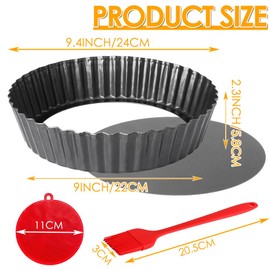 Quyimy 2 Pack 9.5 Inch Tart Pan Pie Pan, Heavy Duty Deep Quiche Pan with Removable Bottom, Nonstick Carbon Steel Deep-Dish Round Pie Plate Tin with Oil & Dish Brush