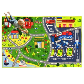 OGPJKEQR Car Rug Play Mat - Car Train Rugs Playroom Mat, Kids Rugs for Bedroom Road Rug with City Map Design Kid Room Decor, 59x31.49 lnches