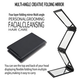 Foldable Makeup Mirror 4 Barber Mirrors, 360 Degree Handheld Desktop DIY Haircut Tool,Styling, Grooming,Portable Foldable Makeup Mirror,Plus 15X Magnifying Mirror with Tweezers.