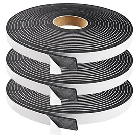 Cinta de espuma sellada, 1/2 pulgadas de ancho x 1/8 pulgadas en T para puerta y ventana, tira de aislamiento de puerta cerrada de una sola cara de alta densidad, 3 rollos en total de 50 pies, negro