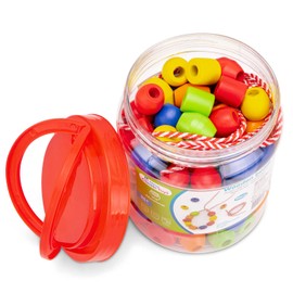 New Classic Toys 10575 Wooden Lacing Beads-90 5 Cords, 90 Pieces-Deluxe