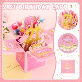 Candcamp 21st Birthday Card, 21st Birthday Pop-Up Greeting Card for Women 3D Pop Up Greeting Card with Note and Envelope Gifts for Wife Daughter Girlfriend Women