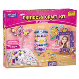 Imagimake Princess Craft Kit | 10 Mess-Free DIY Activities | Bracelet Making Kit, Unicorn Pouch, Butterfly Wands & Photo Frame | Girls Toys Age 6-8 | 5,6,7,8,9,10,11,12 Year Old Girl Birthday Gifts