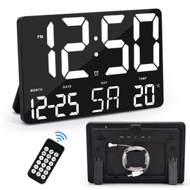 U-picks Digital Alarm clock Wall clock with Remote Control, 11.5" Large LED display desk clocks with Date,Week,Temperature,Adjustable Brightness, 12/24 Hr,Calendar Clock for Bedroom Office-White Digit