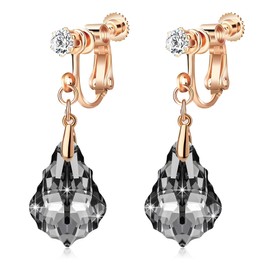 Austrian Crystal Baroque Drop Clip On Dangle Earrings for Women Non Pierced 14K Rose Gold Plated Hypoallergenic Jewelry (Black)