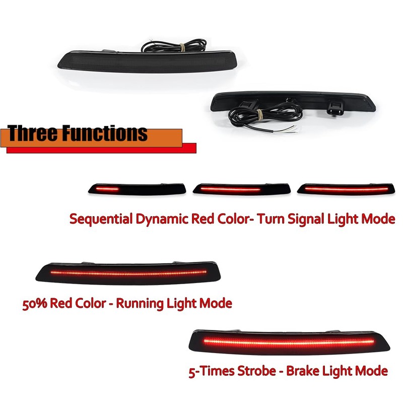 ADIIL 2PCS Smoked Lens Red LED Rear Bumper Bar Reflector