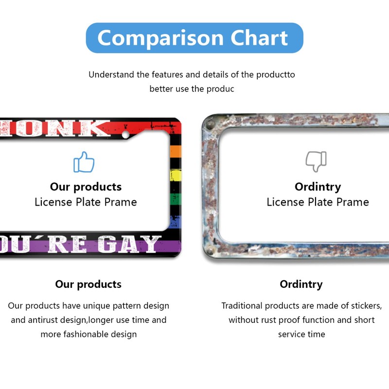 Honk If You're Gay License Plate Frame Pride Funny Stainless