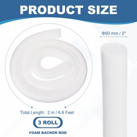 PATIKIL 2 Inch x 7 Feet Backer Rod for Gaps and Joints, 3 Roll Foam Rope Caulk Crack Joint Filler Roll Seal Weather Strip for Home Construction Car, White