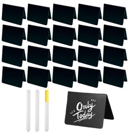 bath&bath Mini Chalkboard Tabletop Message Board Small Reverse V Shape for Cafe Store Black (20 Pieces, 2 White Pens, 1 Yellow Pen)