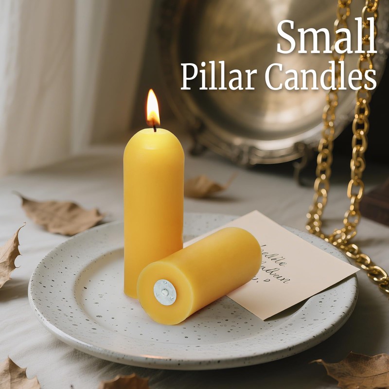 16 Packs Natural Beeswax Pillar Candles,8 Hour Long Burn Time