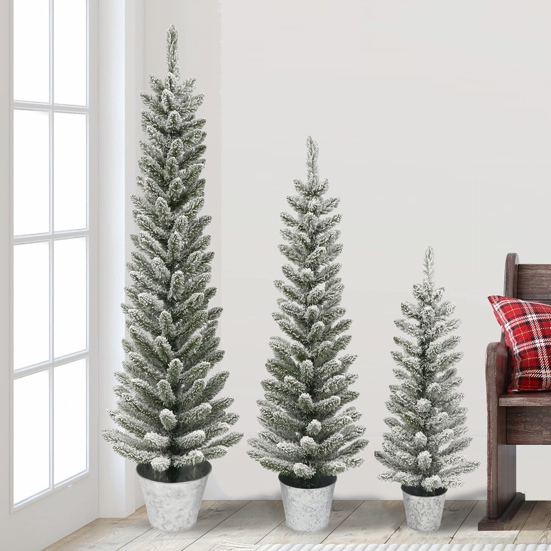 Potted Flocked Pencil Trees in 3ft, 4ft & 5ft Sizes,