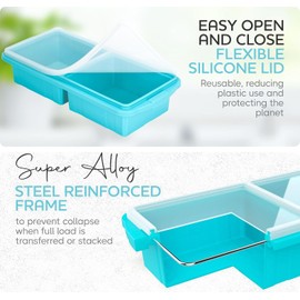 Xomoo Silicone Freezer Tray With Lid-Soup Freezer Container molds-2-cup Extra Large Ice Cube Tray-makes 4 perfect 500ml portions cubes, For freezing soup,stews,sauces.Oven&Dishwasher-Safe(2-Pack)