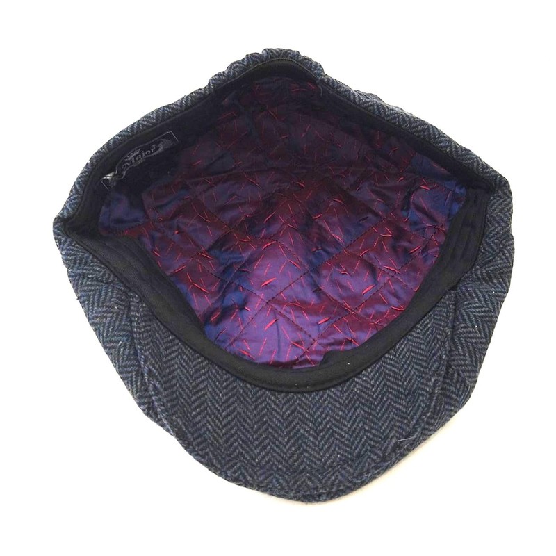Navy Blue Herringbone Newsboy Cap Men's Baker Boy Hat Style