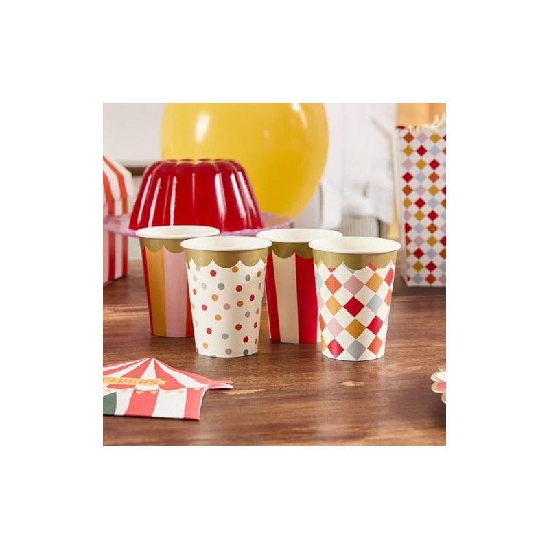 8 Circus Theme Party Paper Cups – Funfair Birthday Tableware,