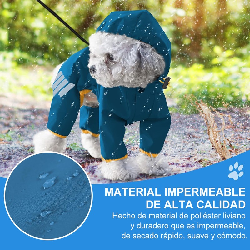 TETEGDCX Impermeable para Perros Grandes, con Capucha y Rayas Reflectantes,