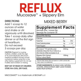 Reflux - Digestive Supplement - Each Tub = 30 Scoops = 30 Servings - Mucosal Support for Acid Issues - with Mucosave FG and Slippery Elm Bark (1 Tub)