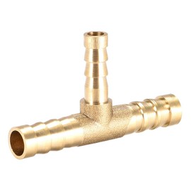 TA-VIGOR Tee Brass Barb Reducer Fitting, 3 Way Splitter Connector Hose Fitting, T-Shaped Pipe Connector Fit Hose ID 8mm x 6mm x 8mm