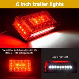 Serlainxin 6inch Boat Trailer Lights Kit, Submersible Trailer Light LED Kit, 6" Rectangular Trailer Lights with Amber Marker Light Wiring Harness for 12V Boat Truck RV