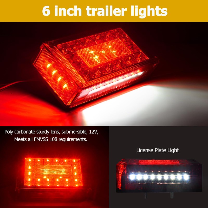 Serlainxin 6inch Boat Trailer Lights Kit, Submersible Trailer Light LED