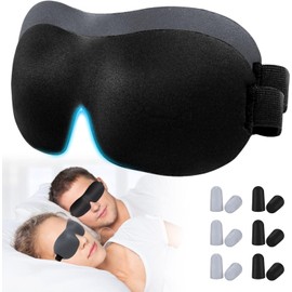 2PCS Antifaz para Dormir Ajustable de Esponja,con 12 Tapones para los Oídos 100% Bloque de Luz Suave,3D Máscara Dormir para Hombres y Mujeres,Adecuado para La Oficina,Los Viajes,el Yoga