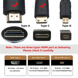 NFHK - Cable mini HDMI 2.1 ultra fino HDTV 8K 4K Hyper Super Flexible Slim Cable tipo A a tipo C para cámara HDTV 50CM