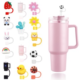 POGEPE Tapas de Silicona para Popote, 14 Piezas Tapas para Popote Termos Reutilizables, 10 mm Antipolvo Cubierta Protectora de Pajita, Tapas de Pajita con Asa para el Hogar, Cocina, Fiesta, Regalos