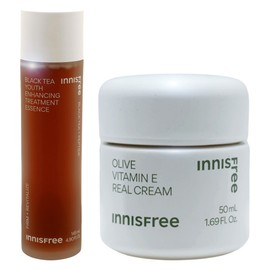 Innisfree Black Tea Youth Enhancing Treatment Essence + Olive Vitamin E Real Cream / 이니스프리 블랙티 유스 인핸싱 트리트먼트 에센스+올리브 비타민 E 리얼 크림