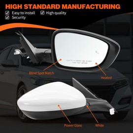 Aspaton Right Passenger Side Mirror Assembly Compatible with 2023-2025 Accord Rearview Mirror with (BSM) Blind Spot Match & Heated and Power Glass (7Pins White)