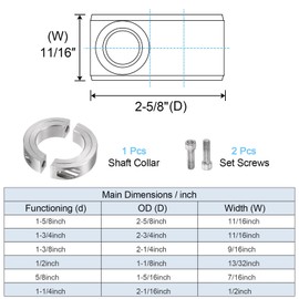 HARFINGTON Shaft Collar for 1-5/8" Rod 2-5/8" OD 11/16" Width 304 Stainless Steel Double Split Axle Clamp-On Collar with Set Screw