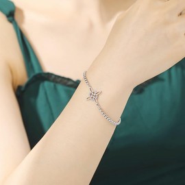 Delicate Witch's Knot Bracelet Amulet Cutout Four Corners Charm Wiccan Vintage Jewelry Gift Girls Women (Silver, One Size)