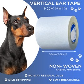 PETTIST Ear Tape for Dogs 1 Pack with Dog Ear Cleaner Cotton Swabs, Self Adhesive Cotton Tape for Dog Ear Protection and Support, Ear Care Set for Dogs (2.0 inch (50 mm))