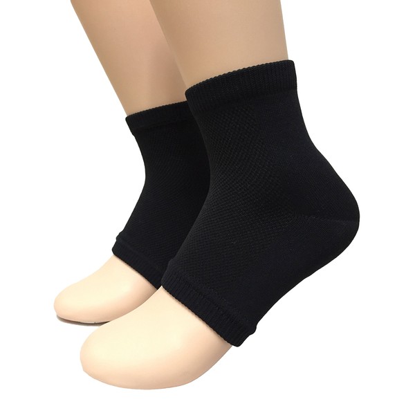 acebone Beauty Spa Moisturizing Gel Heel Socks for Dry Hard Cracked Skin - One Size - Comfortable Fit - (Black)