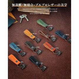 Kawaoto Men's Pueblo Leather Key Holder, Genuine Leather, 4 Hooks, Belt Loop Attachment, Slim, Smart Key Compatible, Gift, Black