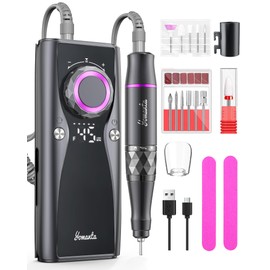 Yomanta Electric Nail Drill Professional Kit: 45,000 RPM USB Rechargeable Efile Nail Drill Nail File with 12 Bits for Polishing Gel/Acrylic Nails- Portable Manicure Tool Set for Salon/Home-Black