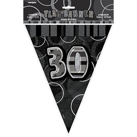 Unique Party 55314 - 12ft Foil Glitz Black 30th Birthday Bunting Flags