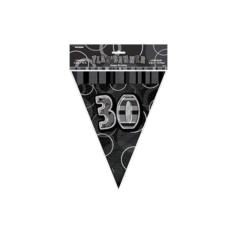 Unique Party 55314 - 12ft Foil Glitz Black 30th Birthday